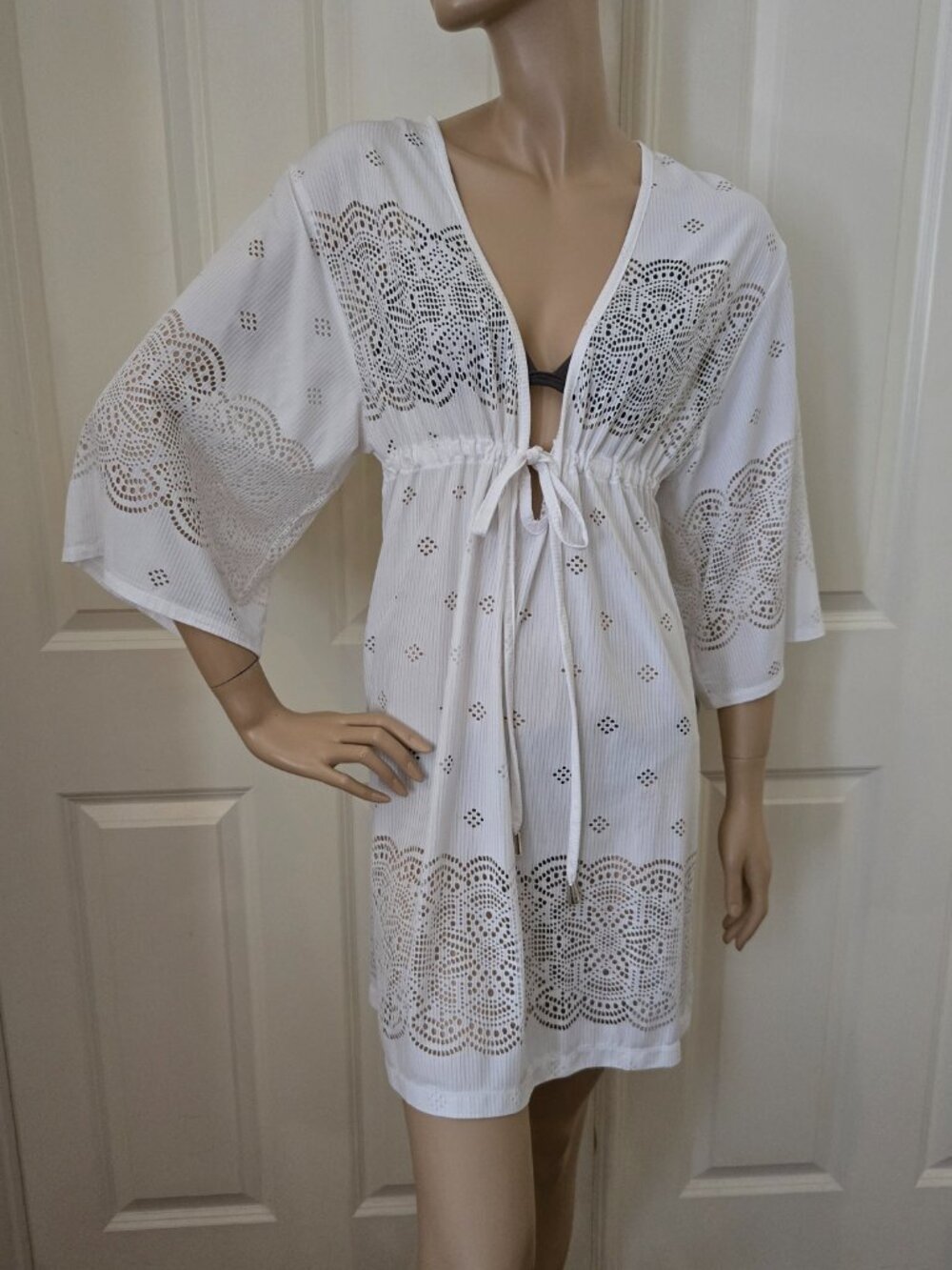 Dotti Cover Up Eyelet Lace Tunic Dress SZ S White